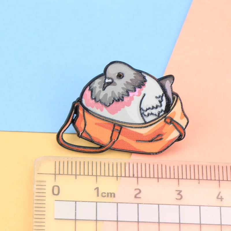 Cartoon Pigeon Enamel Lapel Pin for Bags and Clothing - Funny Bird Brooch Badge