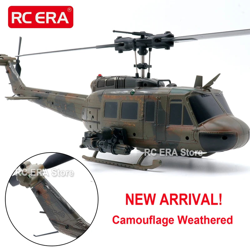 Camouflage Remote Control Helicopter with Gyro & Optical Flow Stabilization - Weathered UH1 Huey RC Toy