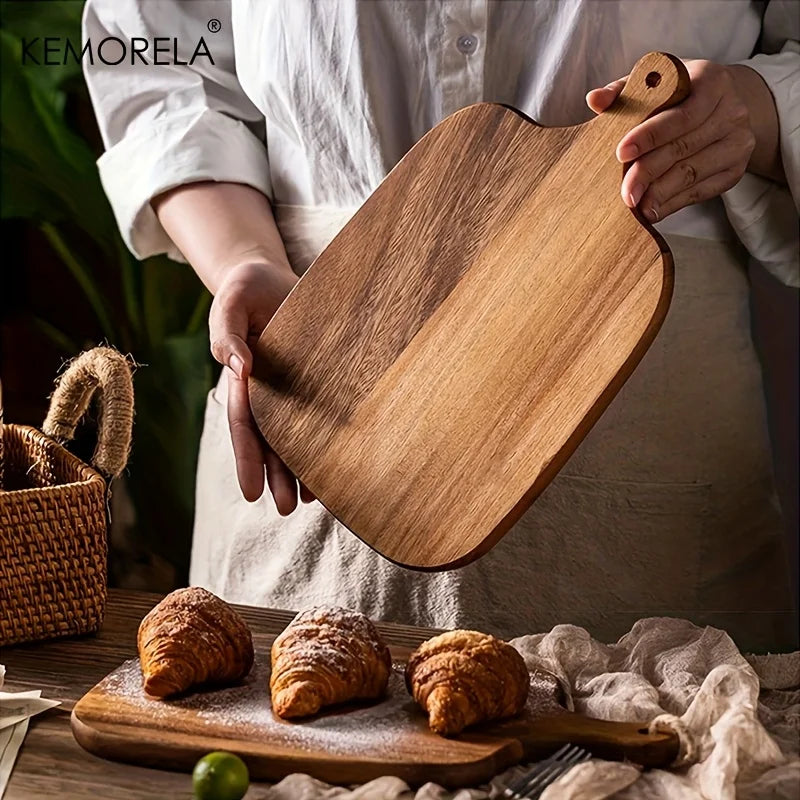 Wooden Cutting Board with Handle for Fish Cheese Bread Fruits Vegetables - Food-Safe Durable Kitchen Tool