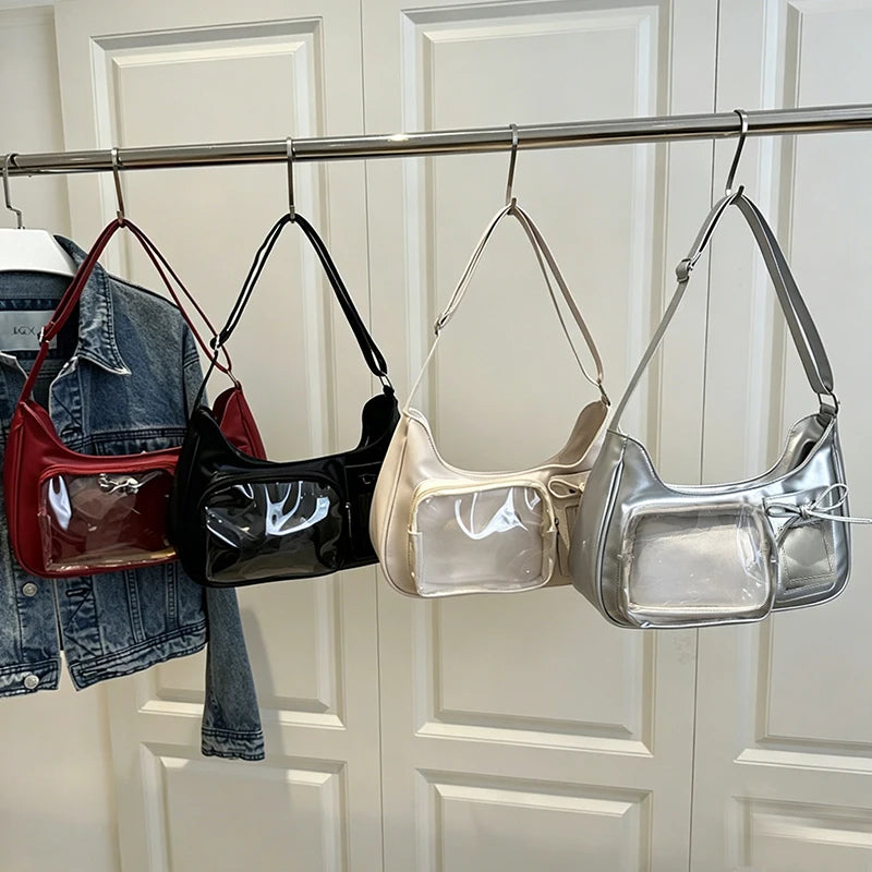 Y2K Harajuku Shoulder Bag for Women Transparent Crossbody Bag Korean Preppy Purse