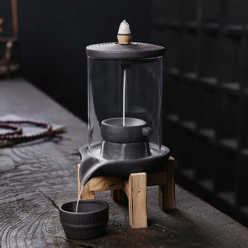 Windproof Backflow Incense Burner Ceramic Fountain & Candlestick Home Decor
