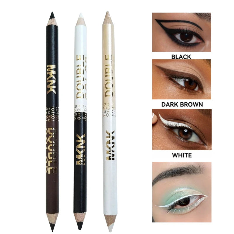 Dual-Color Wooden Gel Eyeliner Pencil - Black White & Brown Shades