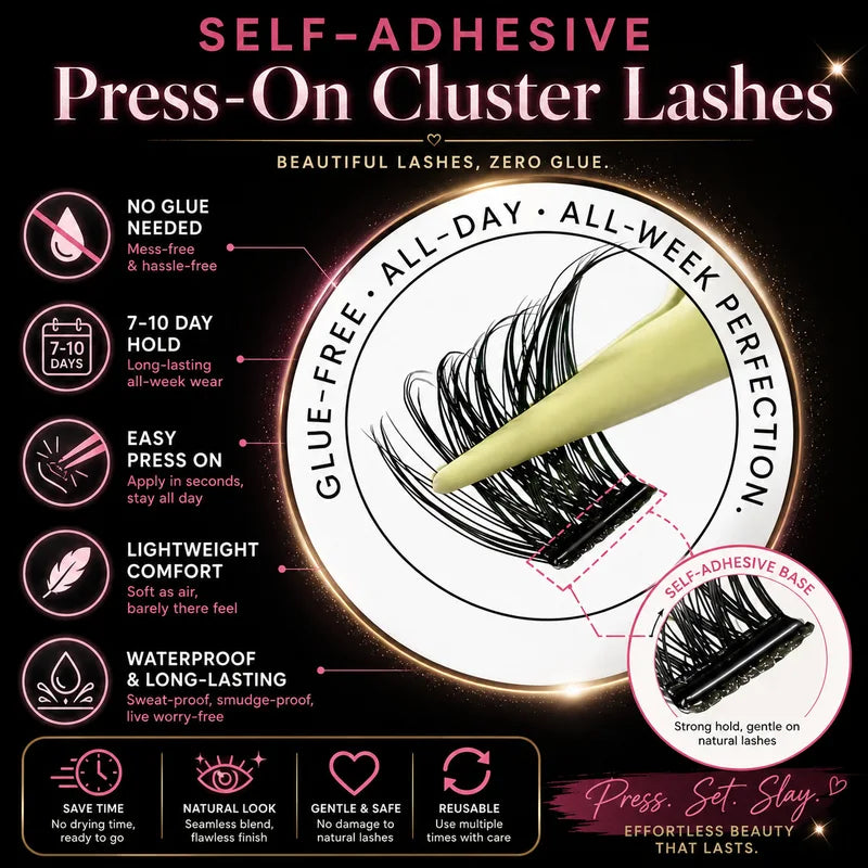Self-Adhesive Eyelash Clusters - Reusable Wispy Press-On False Lashes