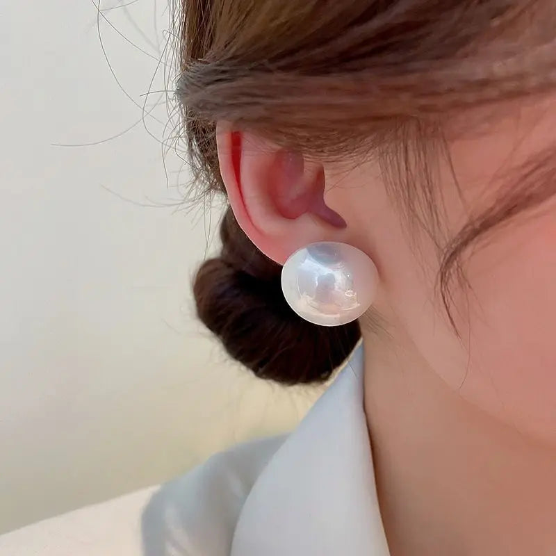 Big Imitation Pearl Stud Earrings - Minimalist Round Jewelry for Women
