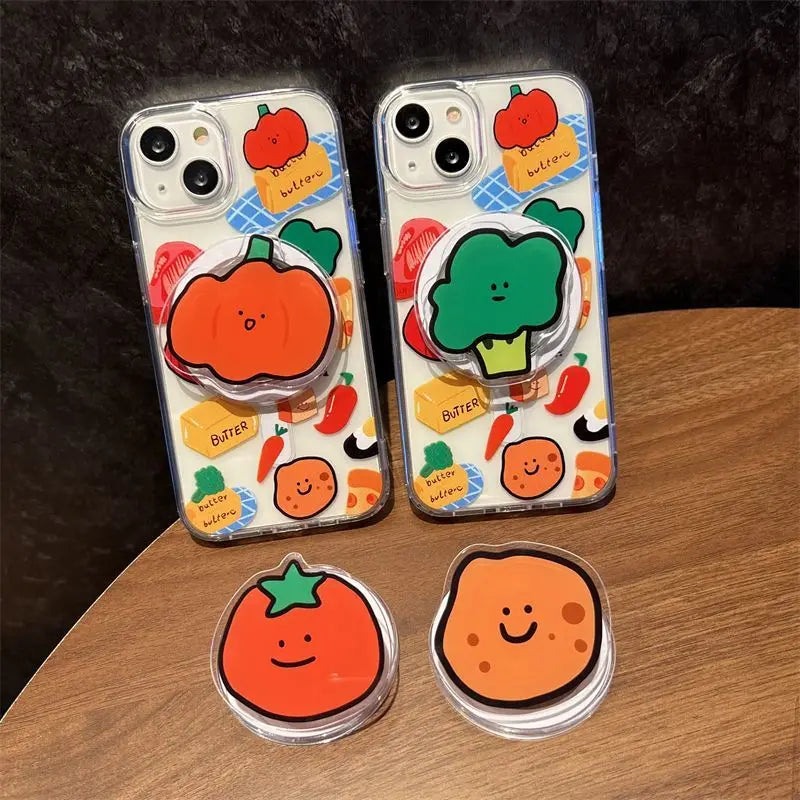 Magnetic Vegetable Phone Holder for iPhone & Samsung - Cute Cartoon Stand