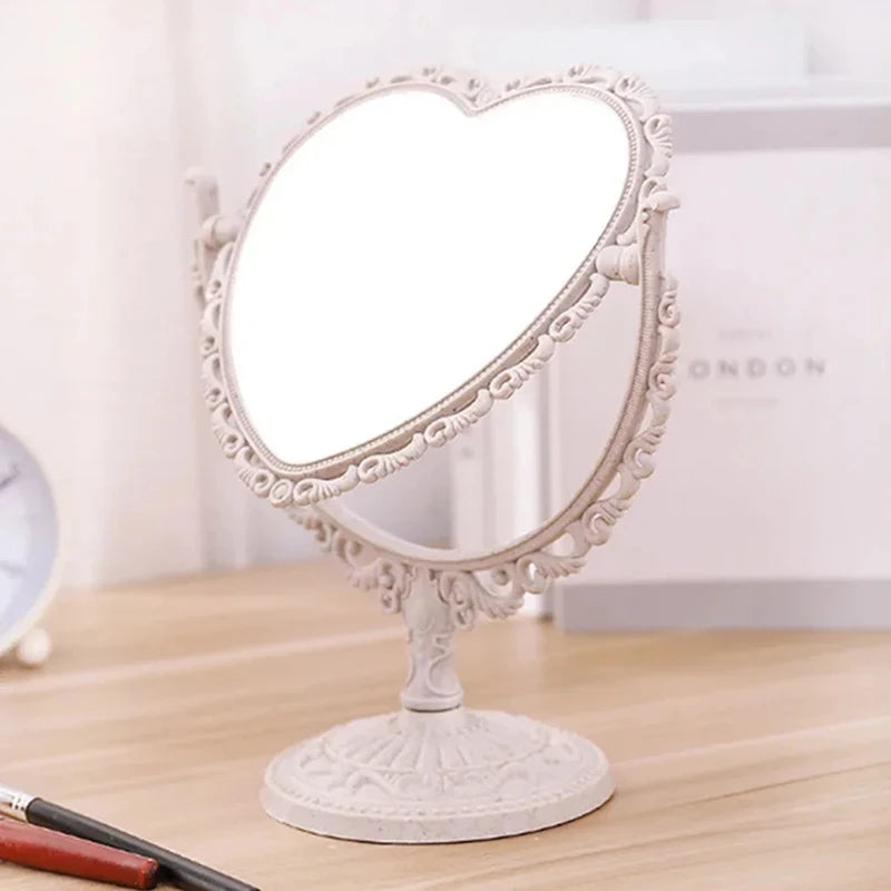 Heart-Shaped Double-Side Makeup Mirror with Stand - Portable Vanity Mirror for Women