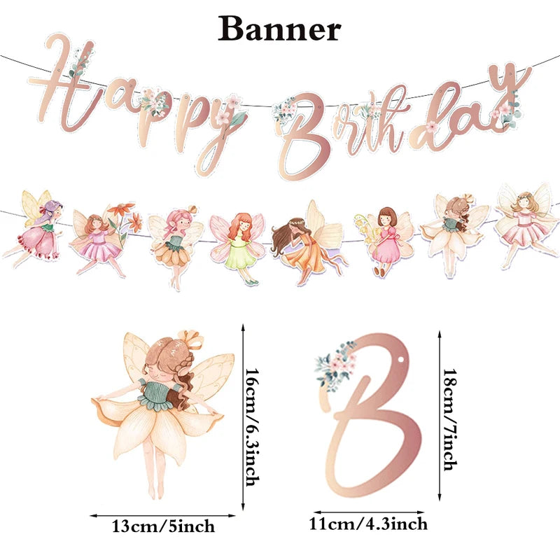 Fairy Birthday Party Decorations Flower Fairy Cutout Banners for Girls First Celebration