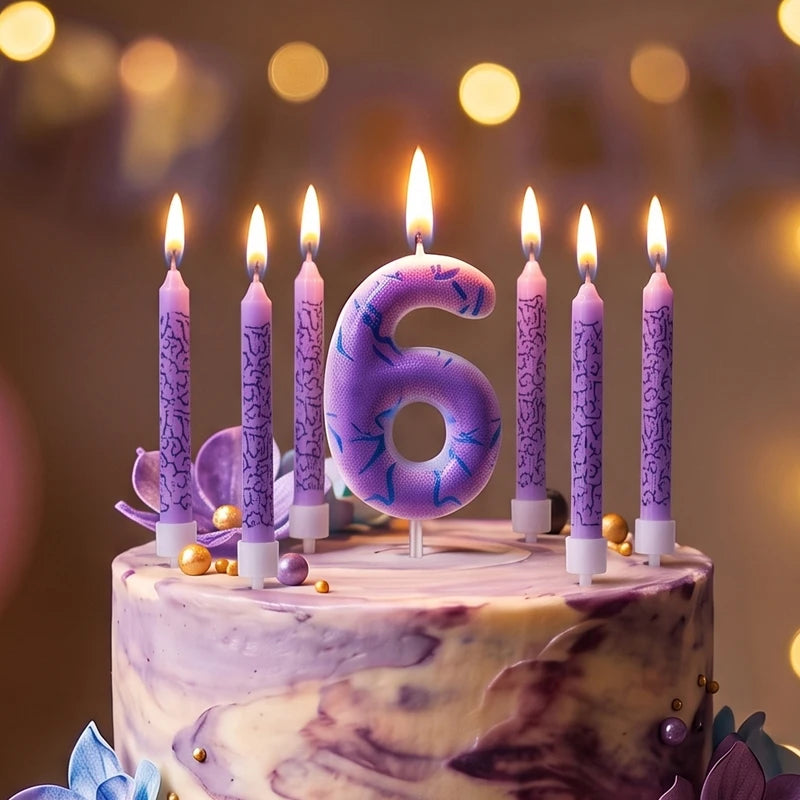 7-Piece Purple Disco Themed Birthday Candle Set for Cake Decorations