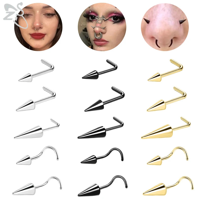 Stainless Steel Nose Piercing Studs Men Women Spike Cones 6-10MM Body Jewelry