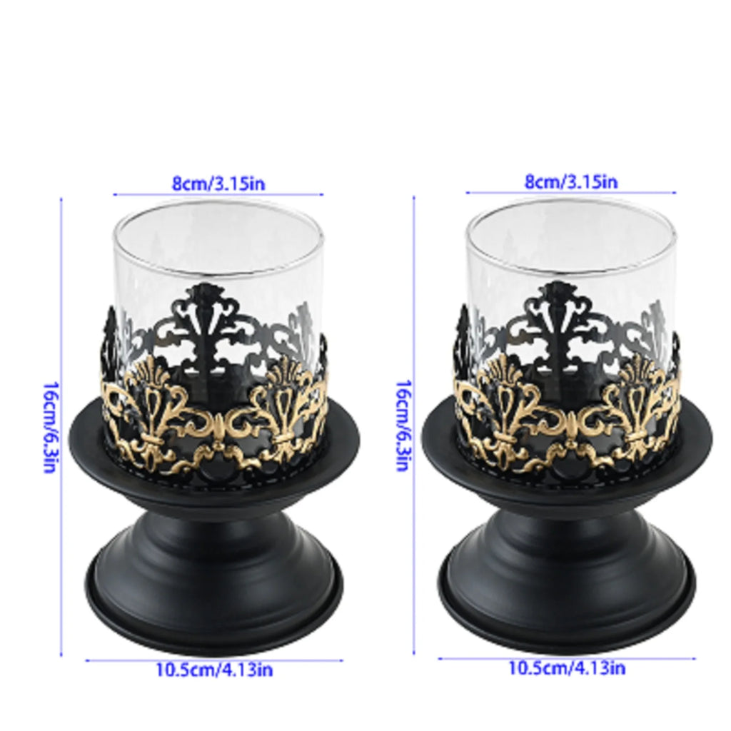 Set of 2 Black Iron Candle Holders for Christmas & Holiday Decor, Centerpieces