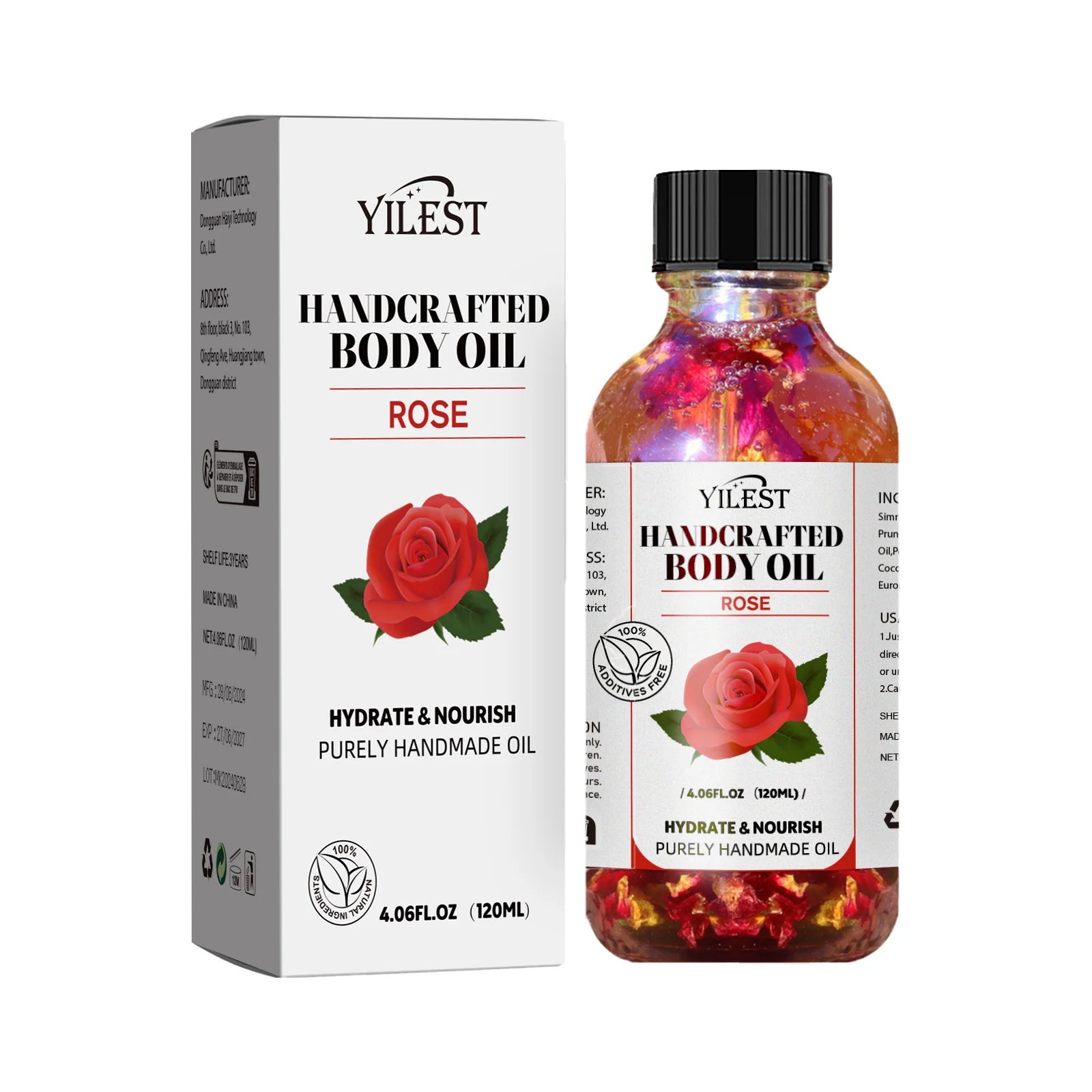 Handcrafted Rose Body Oil - 120ml Natural Hydrating Oil for Dry Skin