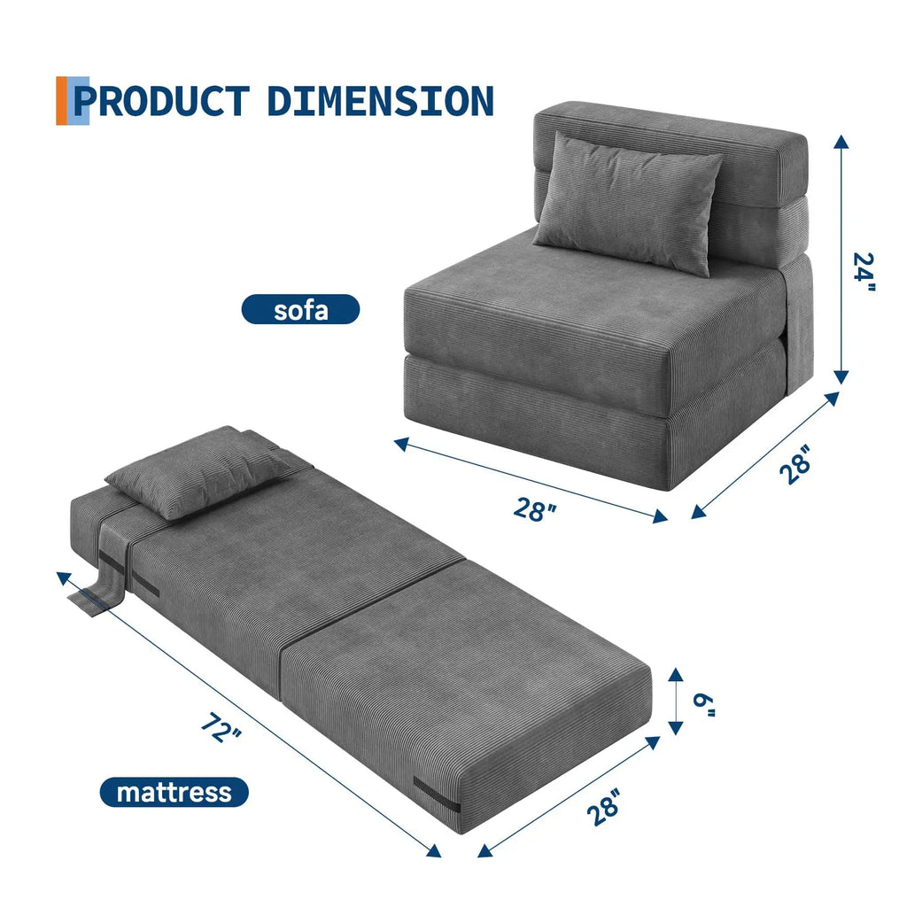 4-in-1 Folding Sofa Bed Convertible Sleeper Couch with Pillow - Space-Saving Loveseat & Chair