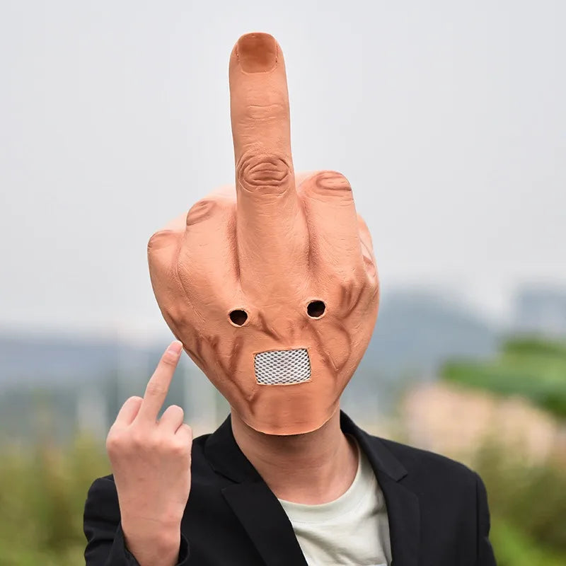 Funny Halloween Prank Mask - Vertical Middle Finger Latex Headgear for Bar & Performance