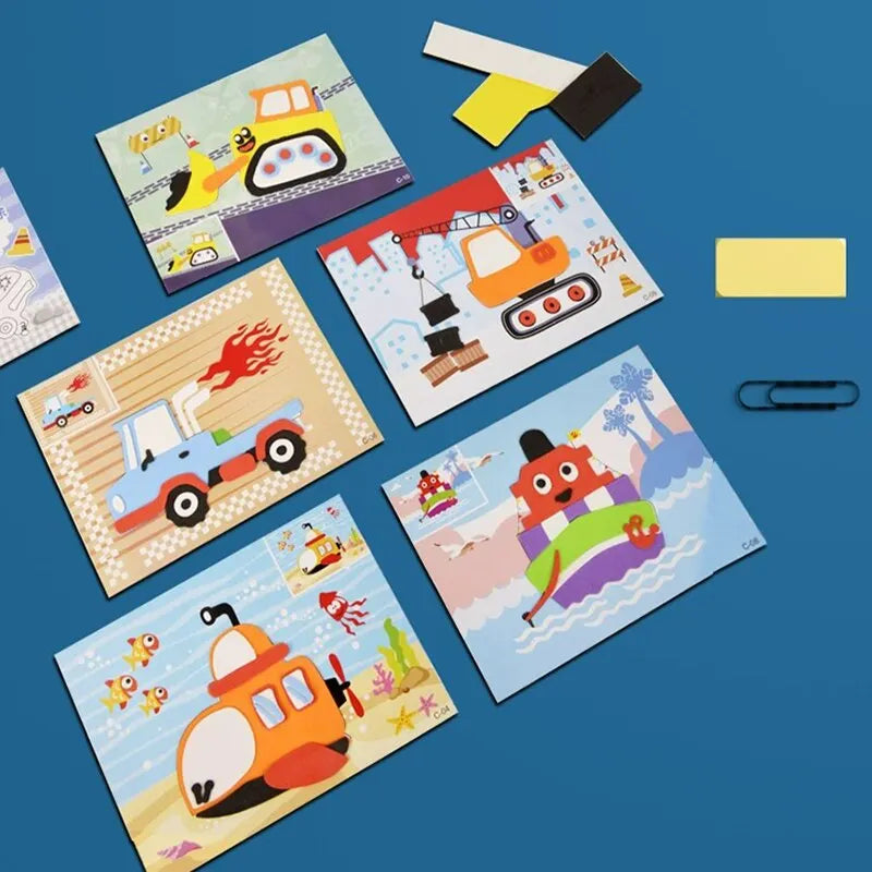 Creative Art Craft Kit with 3D EVA Foam Stickers for DIY Cartoon Animal Transportation