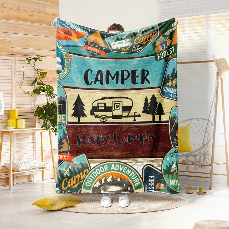 Warm Plush Camping Blanket 150x200cm for Sofa Bed Travel & Outdoor Use