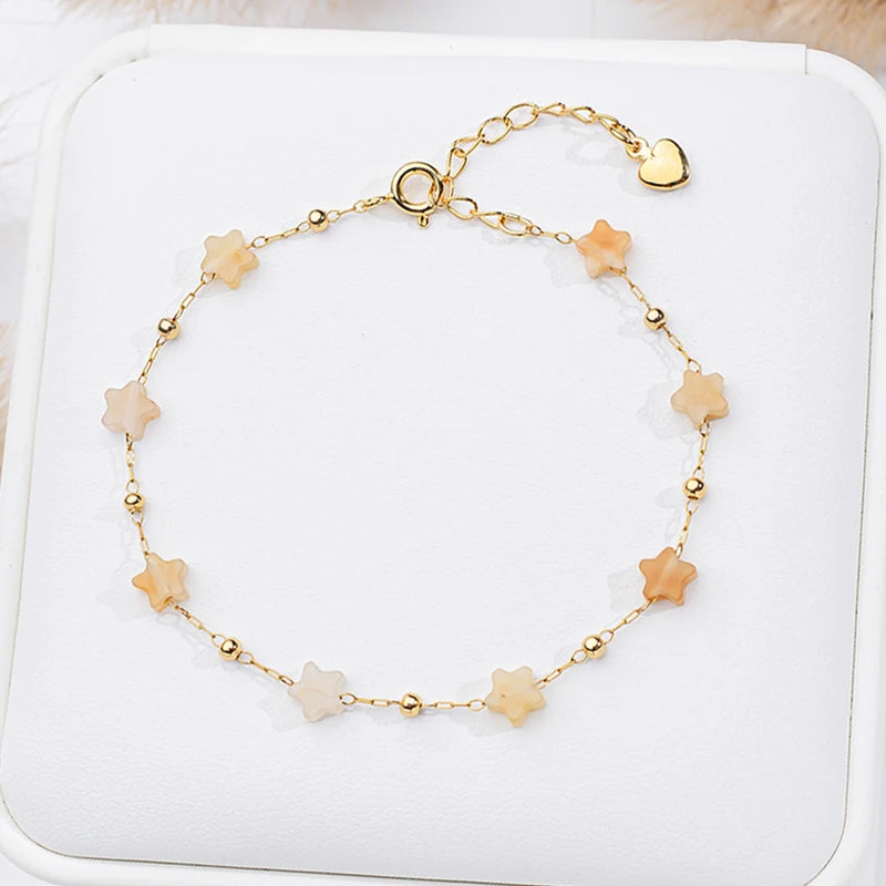 Natural Stone Bracelet for Women - Handcrafted Chain Bangle with Adjustable Size