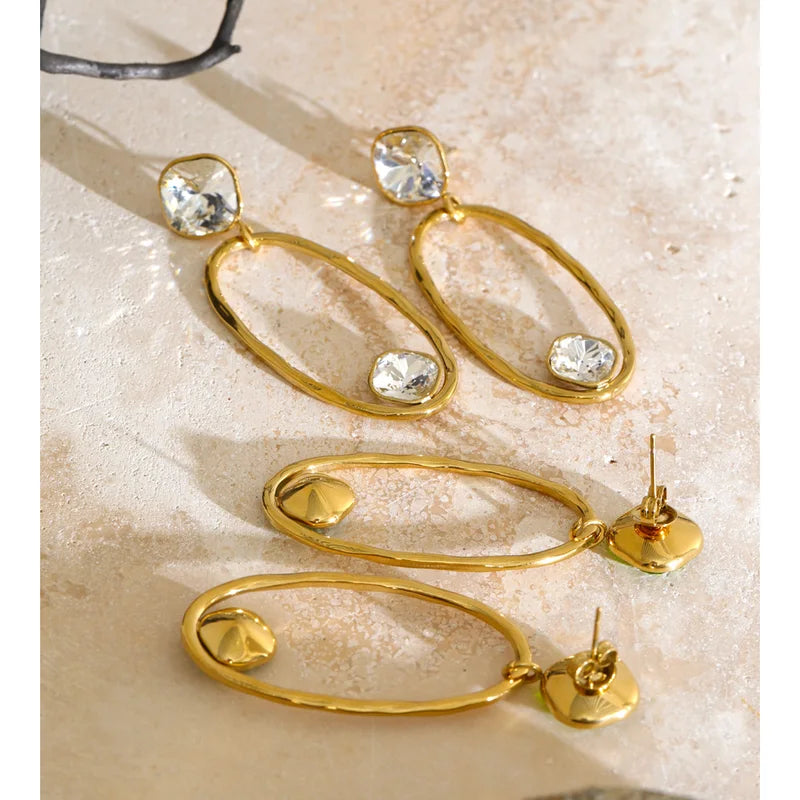 Stainless Steel Drop Earrings with Crystal Drops - Dainty Nightout Jewelry