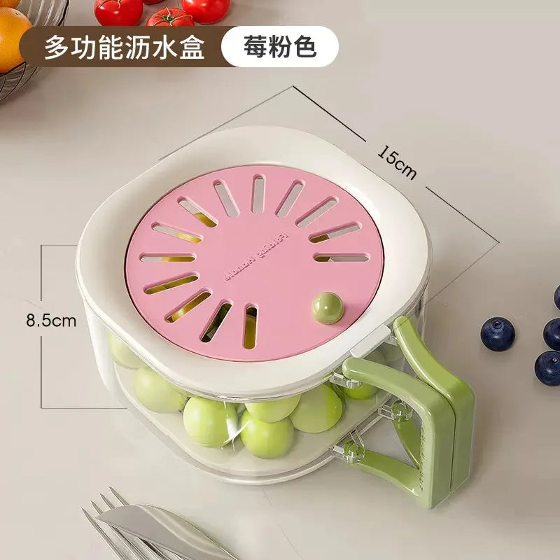 2-in-1 Double Layer Fruit Drain Basket with Foldable Handle Food Strainer