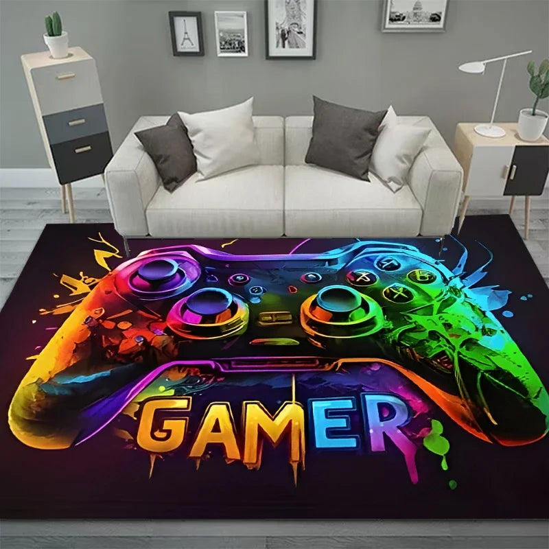 Gaming Rug for Boys Room with Controller Design Non-Slip Carpet for Game Room and Bedroom