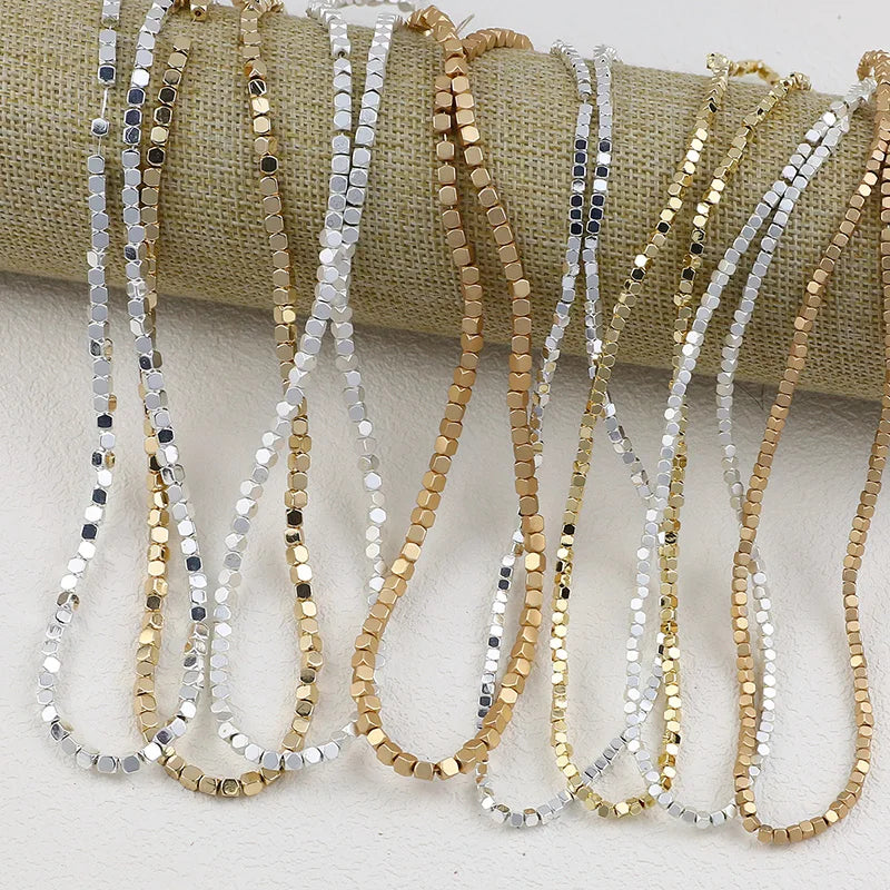 Square Stone Beads for Jewelry Making - Matte Plated Gold Silver Rose Color, 2mm & 3mm, Loose Beads for Bracelets & Crafts