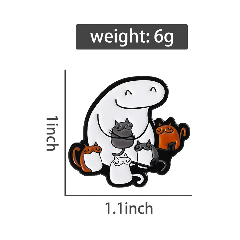 Funny Cartoon Cat and Flork Enamel Pins Set - Cute Brooches for Friends