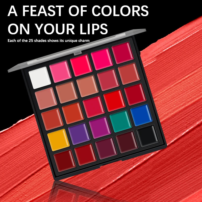 25-Color Matte Lipstick & Blush Palette - Multi-Purpose Lip, Eye, Cheek Makeup Set