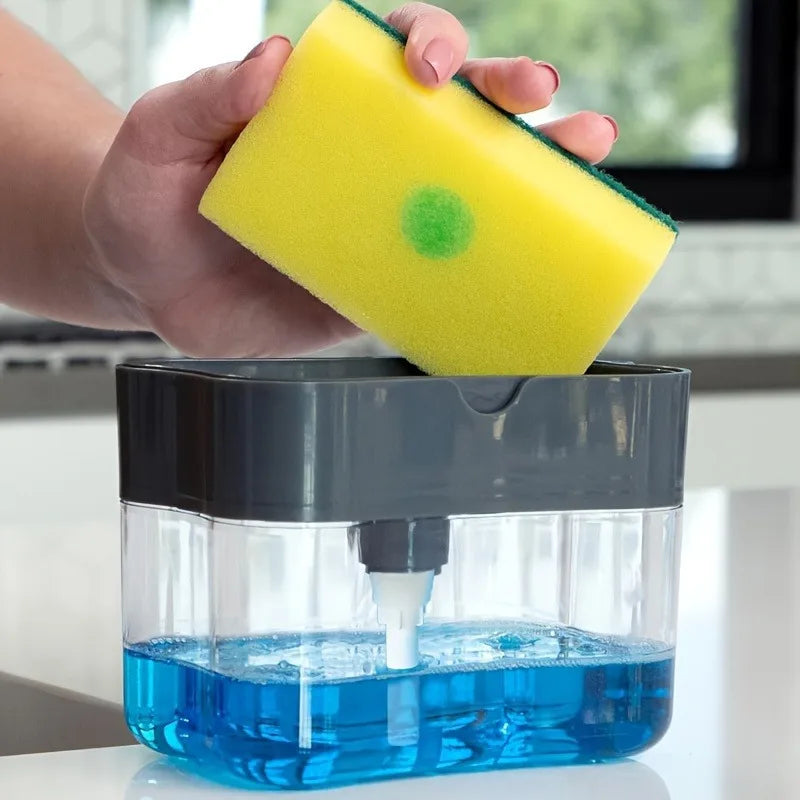 Automatic Soap Dispenser with Sponge Holder for Kitchen Sink - Press Bottle Cleaning Tool Set
