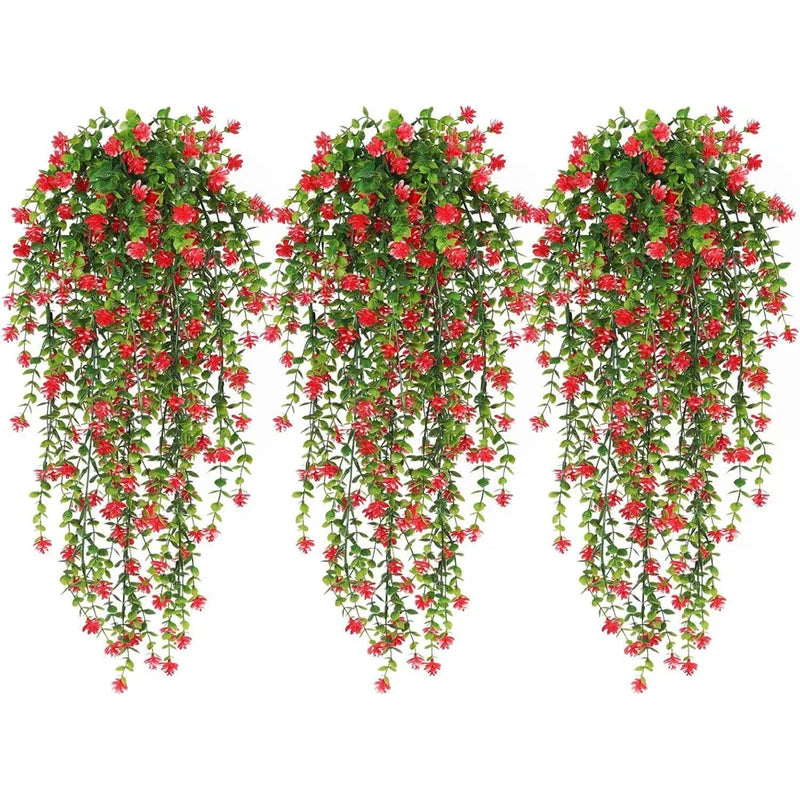 Artificial Hanging Vine Set - UV Resistant Plastic Greenery for Indoor & Outdoor Decor - 3 Pieces