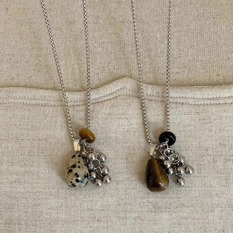 Irregular Tiger Eye Stone Pendant Necklace for Women Long Chain Jewelry