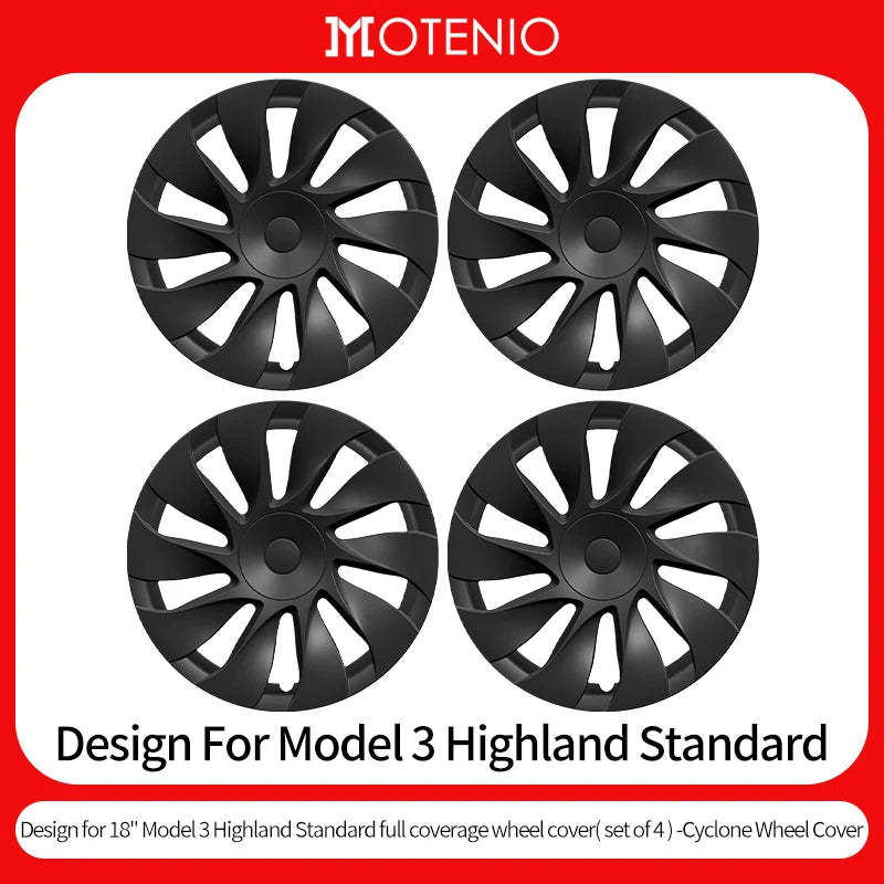 Tesla 2026 Model 3 18-Inch Wheel Cover Set - Cyclone Style Hubcaps Replacement