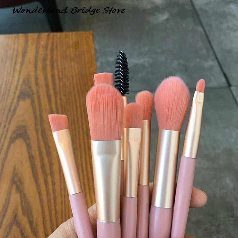 8PCS Mini Makeup Brush Set with Portable Bag, Soft Synthetic Hair, Matte Handle