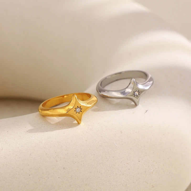 Mini Zircon Star Women's Ring Stainless Steel Gold Plated Jewelry