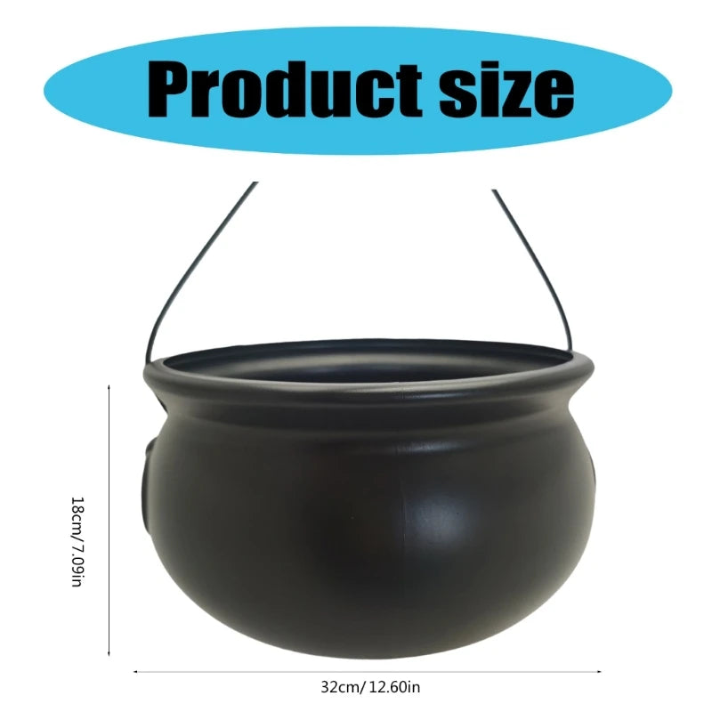 Large Black Cauldron Kettle Halloween Candy Bowl for Trick-or-Treating & Decor