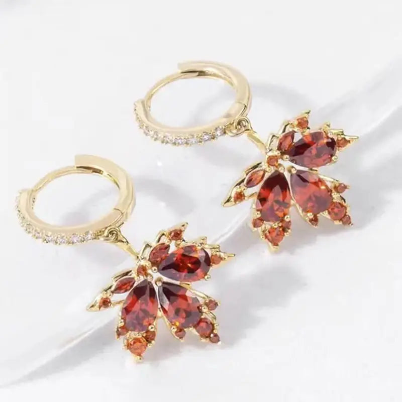 Vintage Crystal Zircon Maple Leaf Earrings for Women Party Jewelry Tassel Style