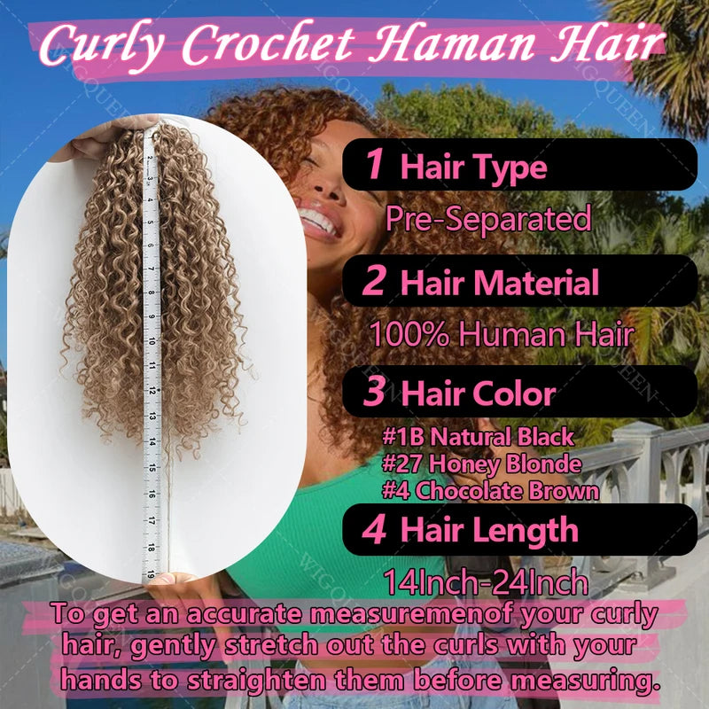 Feather Crochet Human Hair Extensions - Highlight Pixie Curl Bulk Hair with Small Spirals