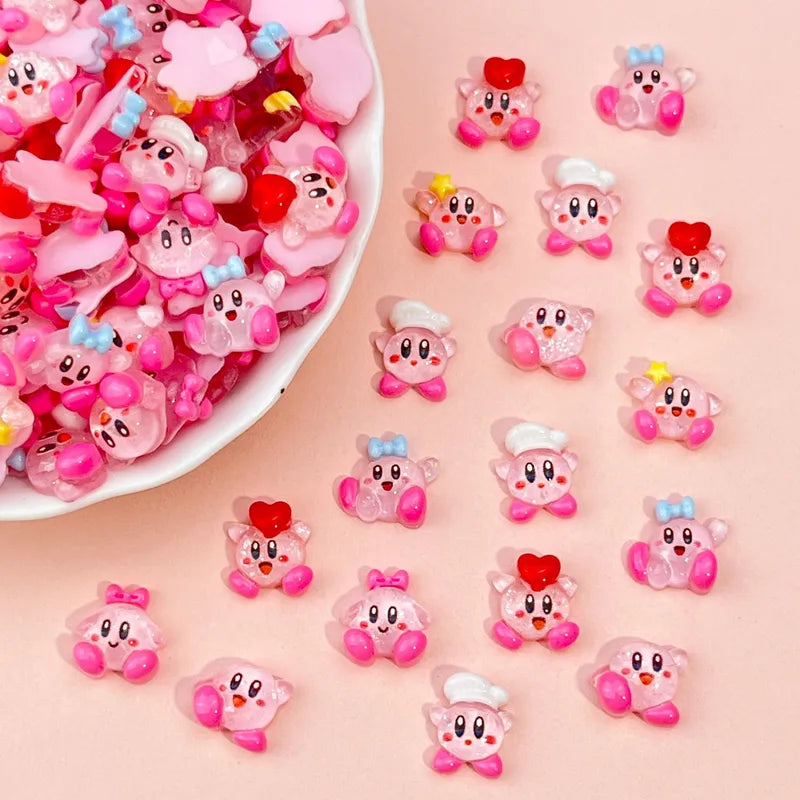 20Pcs Resin Mini Game Character Kirby Nail Charms Art Decor Craft Set