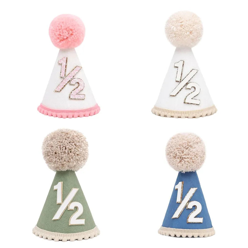 Half Birthday Party Hat for Baby Boy Girl - Green Pink Photo Prop & Decoration