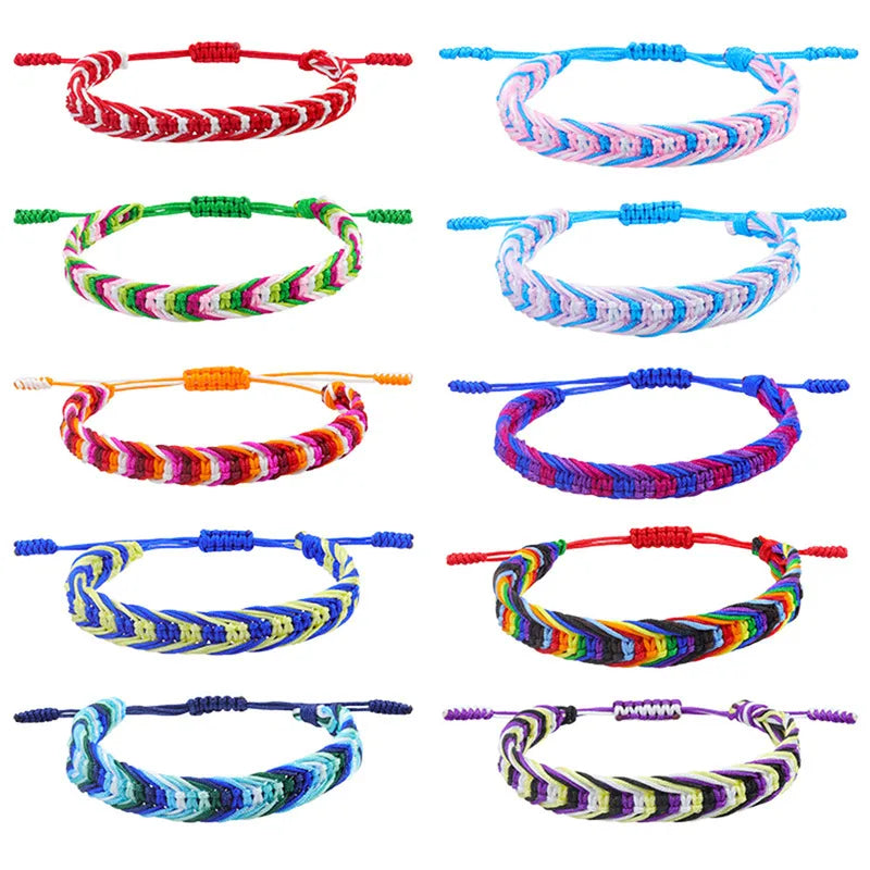 Multicolor Woven Friendship Bracelets - Ethnic Boho Braided String Jewelry
