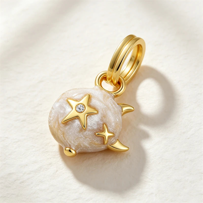 925 Silver Cartoon Double Tone Enamel Zircon DIY Charm Bead for Bracelets - Women’s Jewelry