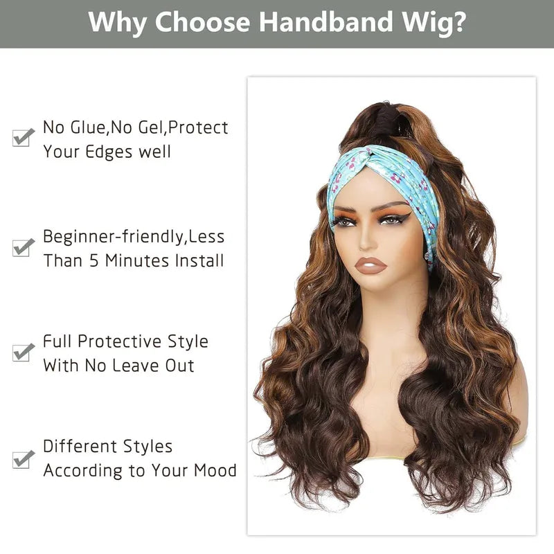 Synthetic Long Wavy Headband Wig for Women - Curly Party & Daily Use