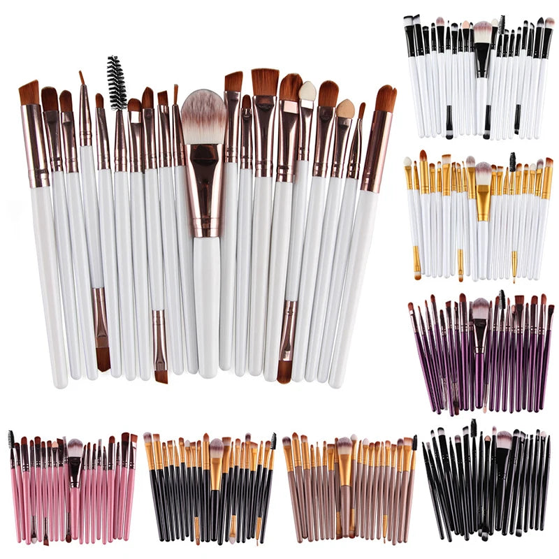 20-Piece Makeup Brush Set with Eye Shadow and Foundation Brushes - Soft Man-made Fibers, Full Collection