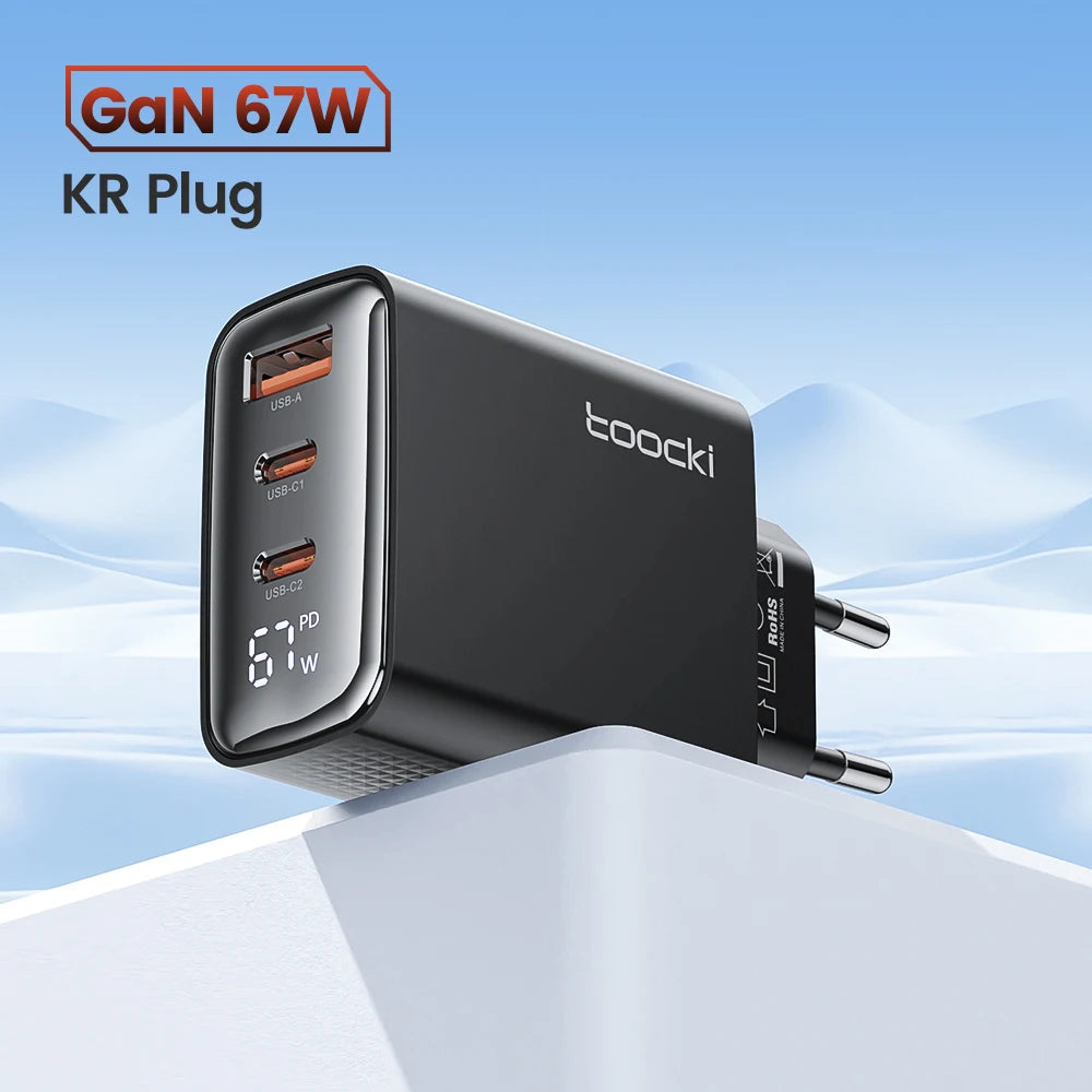 GaN Fast Charger with Digital Display 67W USB-C Power Adapter for Laptop & Mobile