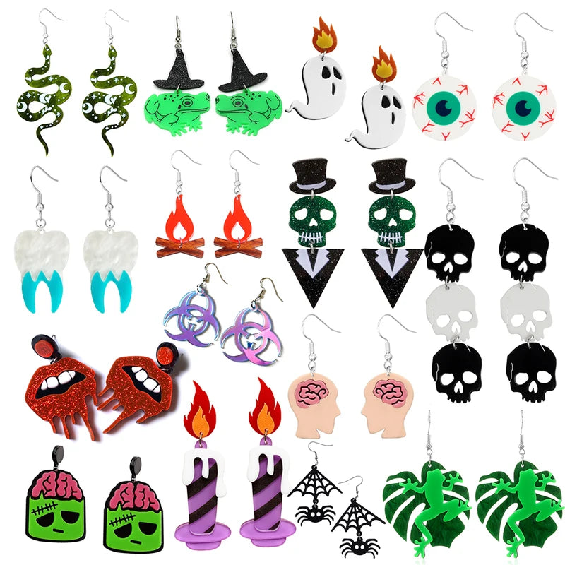 Halloween Themed Earrings for Women Girls Ghost Skeleton Bat Spider Jewelry - Creative Scary Design