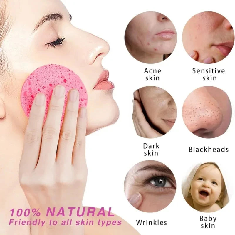 10PCS Natural Wood Pulp Foam Face Wash Puffs - Reusable Cleansing Sponges