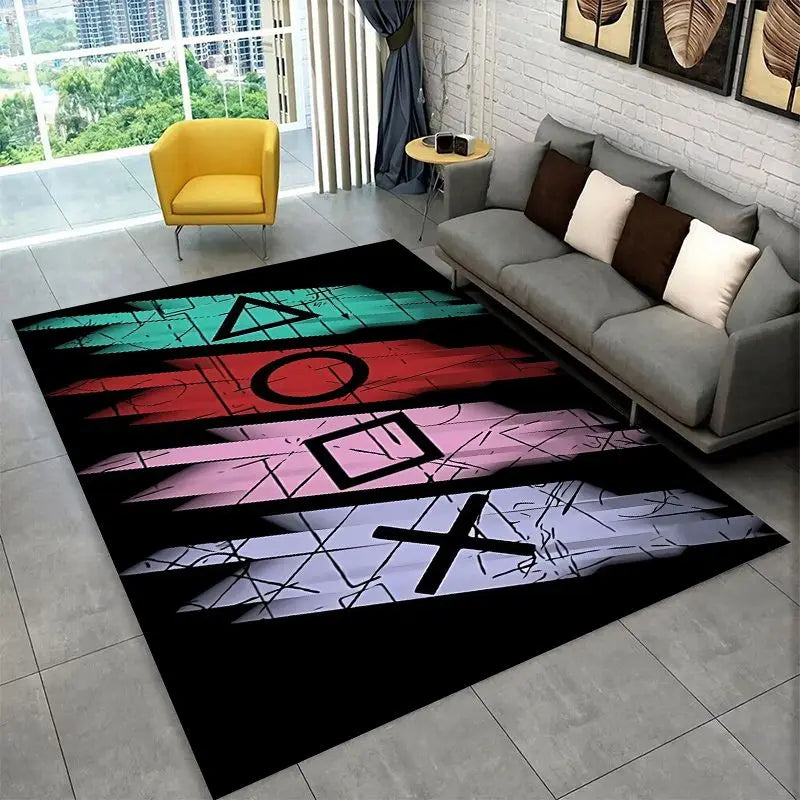 Retro Game Zone Logo Controller Rug Non-Slip Floor Mat for Living Room & Bedroom