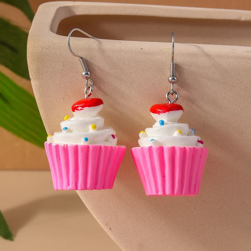 Cute Resin 3D Cake Earrings for Women Girls - Food Drop Jewelry Gifts