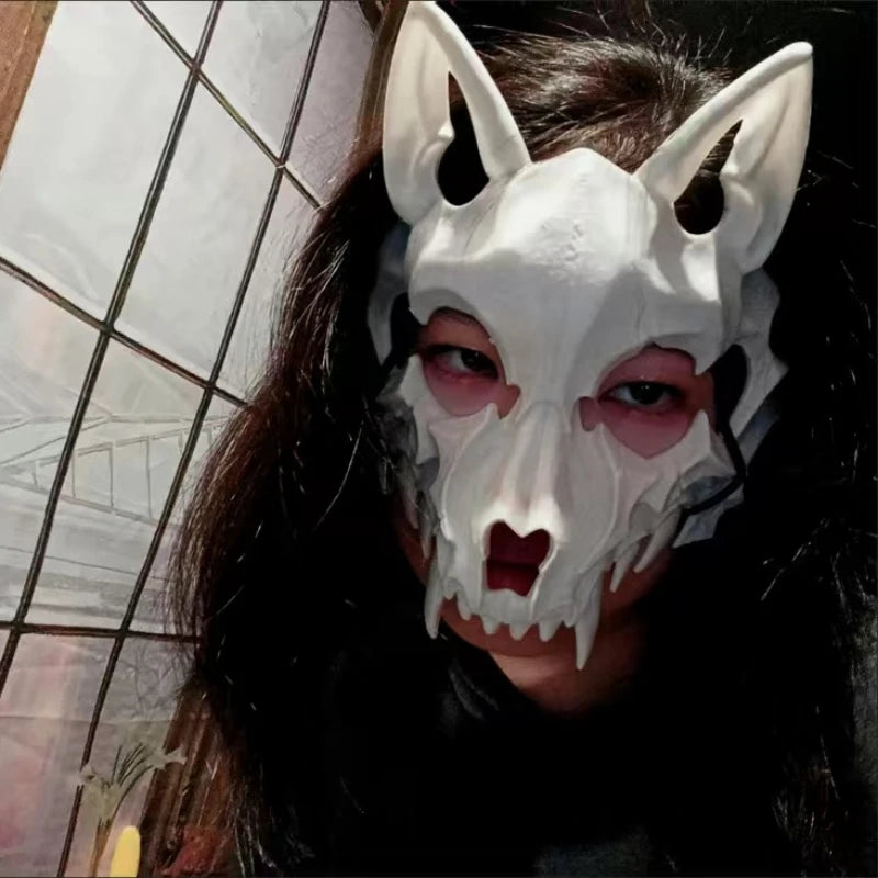 Halloween Half-Face Mask Cosplay Costume Mask Skull Tiger Dragon Wolf Tengu Party