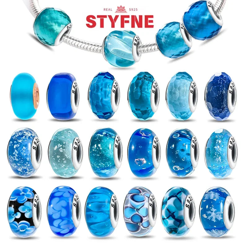 925 Silver Crystal Enamel Murano Bead Charm Fit Original Bracelet for Women Jewelry Making