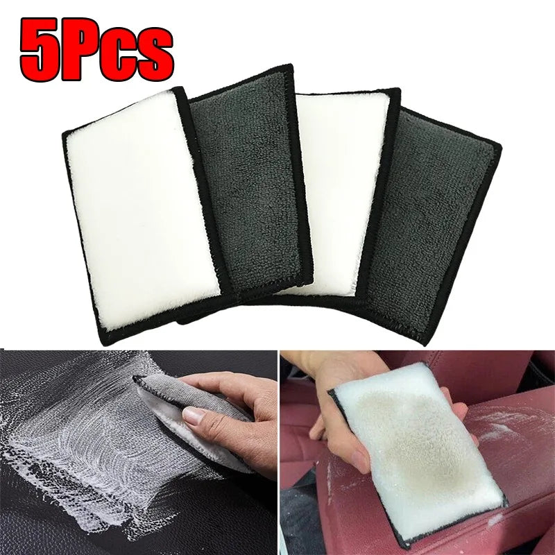 Double Side Car Interior Scrubbing Sponge for Leather & Surface Cleaning - Microfiber Wash Pad, 1-5 Pack