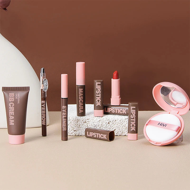 Women's Christmas Makeup Set with Lipsticks, Powder, BB Cream, Eyebrow Pencil, Mascara & Eyeliner